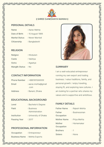 Hindu Marriage Biodata Templates: Perfect Your Format marriage-cv example